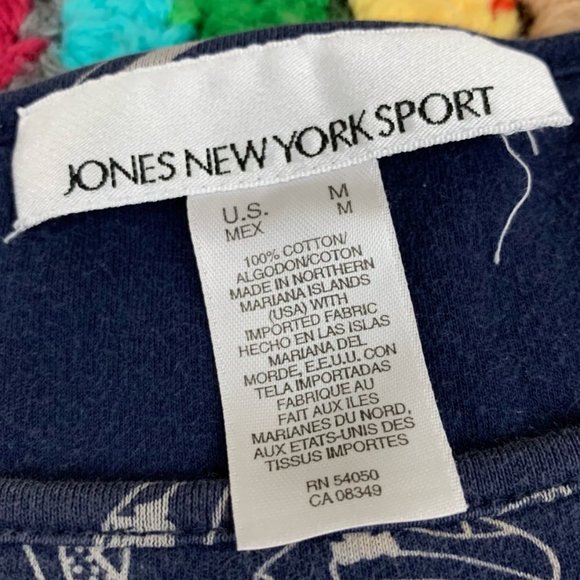 Y2K Shoe Print Paisley Stretch Soft 3/4 Sleeve Navy Pattern Scoop Neck T… - Picture 5 of 11